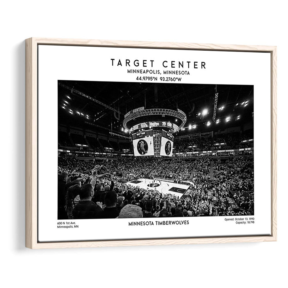 Target Center Stadium Black And White, Minnesota Basketball Stadium Wall Art Print, Framed Canvas Print Wall Art
