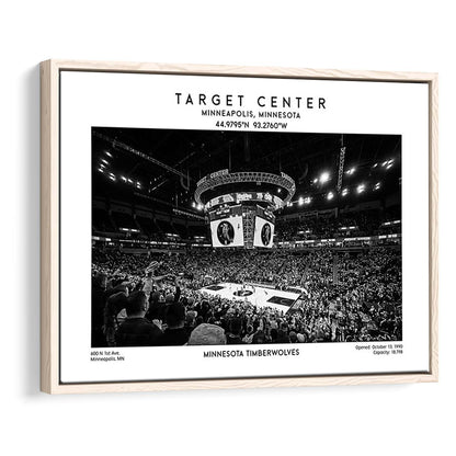 Target Center Stadium Black And White, Minnesota Basketball Stadium Wall Art Print, Framed Canvas Print Wall Art