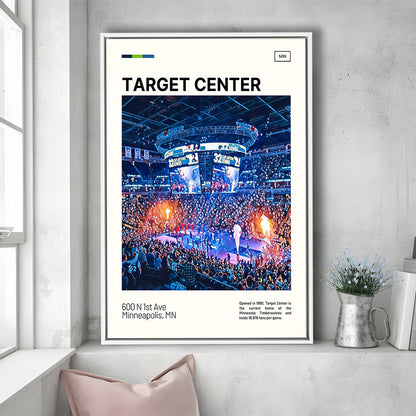 Target Center Print, Minnesota Timberwolves Stadium Canvas Art, Man Cave Gift, Floating Framed Canvas Print Wall Art
