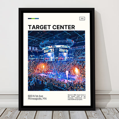 Target Center Print, Minnesota Timberwolves Stadium Canvas Art, Man Cave Gift, Floating Framed Canvas Print Wall Art