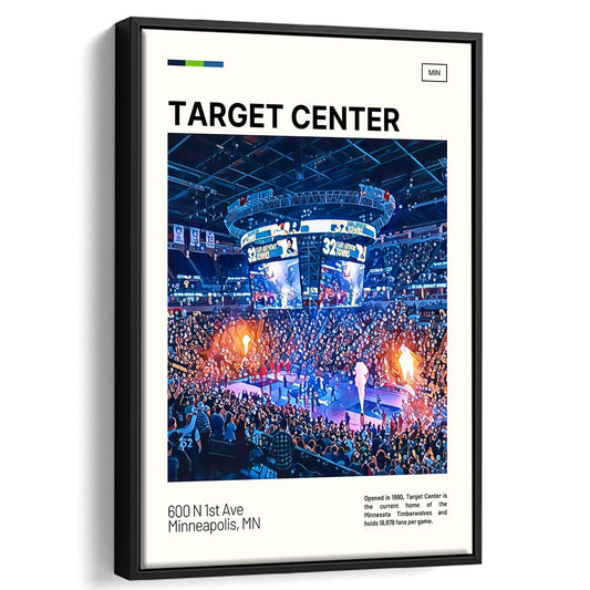 Target Center Print, Minnesota Timberwolves Stadium Canvas Art, Man Cave Gift, Floating Framed Canvas Print Wall Art