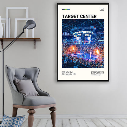 Target Center Print, Minnesota Timberwolves Stadium Canvas Art, Man Cave Gift, Floating Framed Canvas Print Wall Art