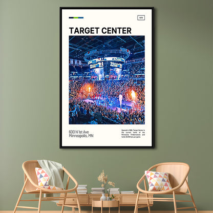 Target Center Print, Minnesota Timberwolves Stadium Canvas Art, Man Cave Gift, Floating Framed Canvas Print Wall Art