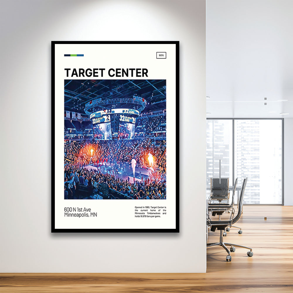 Target Center Print, Minnesota Timberwolves Stadium Art, Gifts for him, Sport Art, Framed Art Print Wall Decor