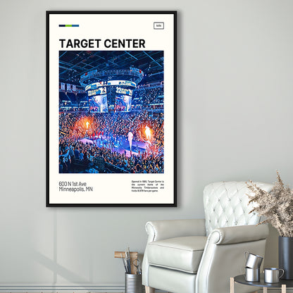 Target Center Print, Minnesota Timberwolves Stadium Canvas Art, Man Cave Gift, Floating Framed Canvas Print Wall Art