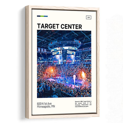 Target Center Print, Minnesota Timberwolves Stadium Canvas Art, Man Cave Gift, Floating Framed Canvas Print Wall Art