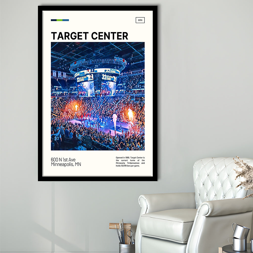 Target Center Print, Minnesota Timberwolves Stadium Art, Gifts for him, Sport Art, Framed Art Print Wall Decor