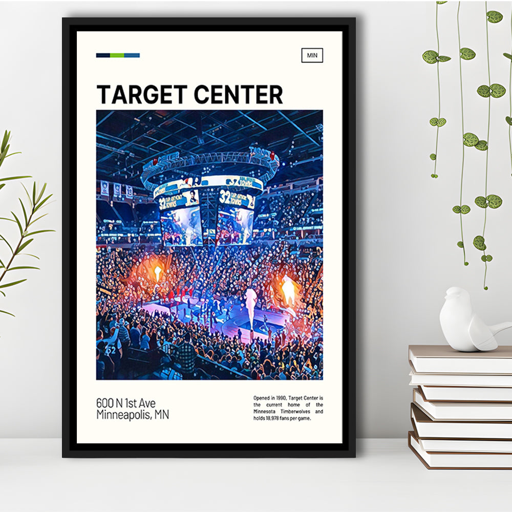 Target Center Print, Minnesota Timberwolves Stadium Canvas Art, Man Cave Gift, Floating Framed Canvas Print Wall Art