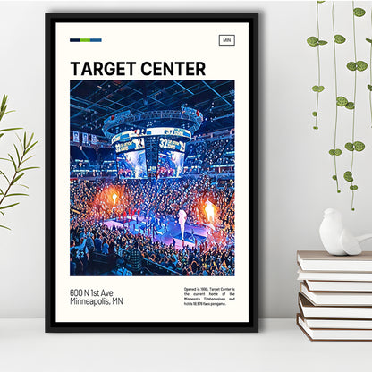 Target Center Print, Minnesota Timberwolves Stadium Canvas Art, Man Cave Gift, Floating Framed Canvas Print Wall Art