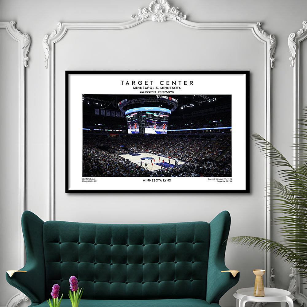 Target Center, Minnesota Lynx Basketball Stadium Wall Art Print, W Decor, Framed Art Print Wall Decor