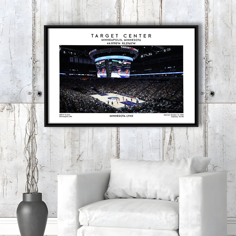 Target Center, Minnesota Lynx Basketball Stadium Wall Art Print, W Decor, Framed Canvas Print Wall Art
