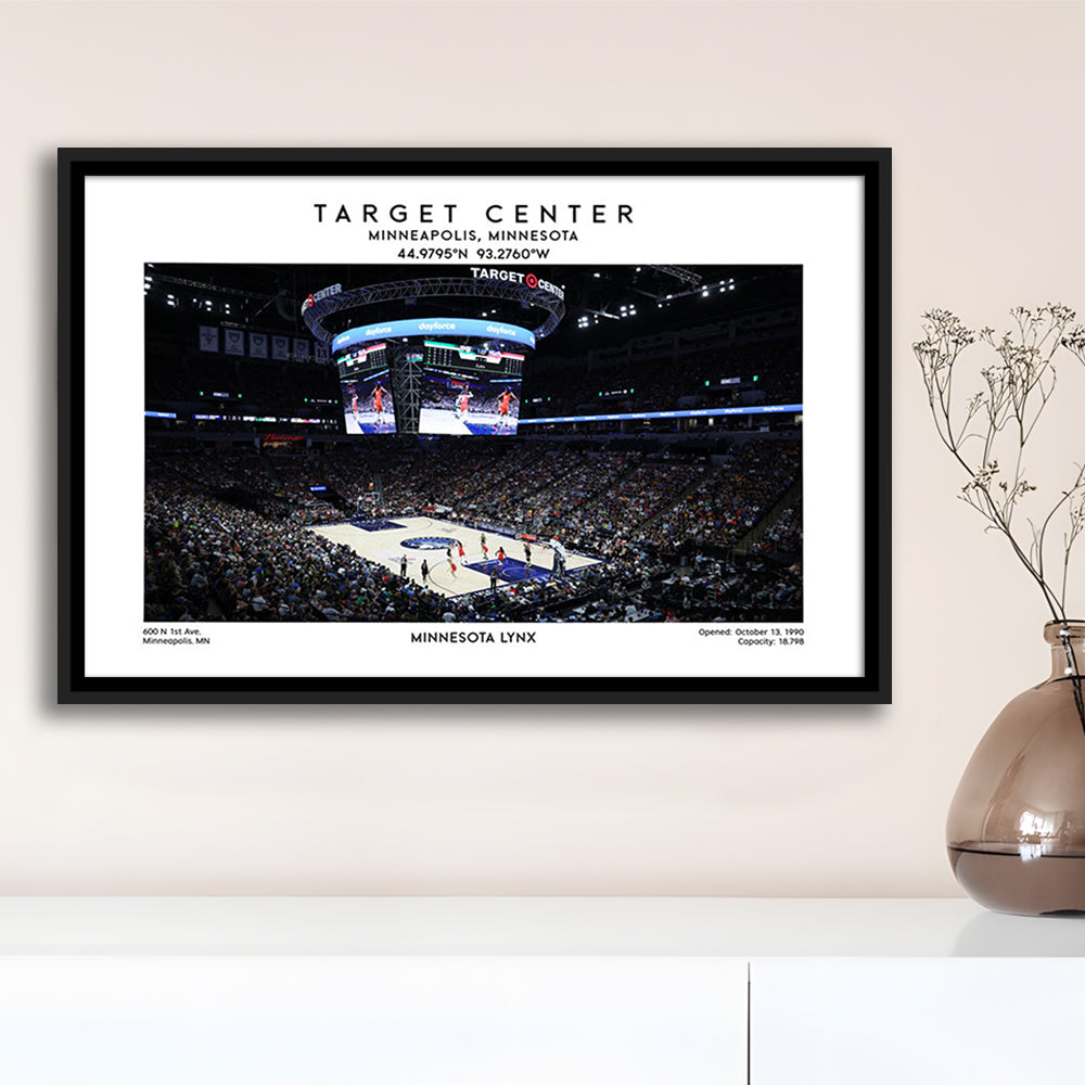 Target Center, Minnesota Lynx Basketball Stadium Wall Art Print, W Decor, Framed Canvas Print Wall Art