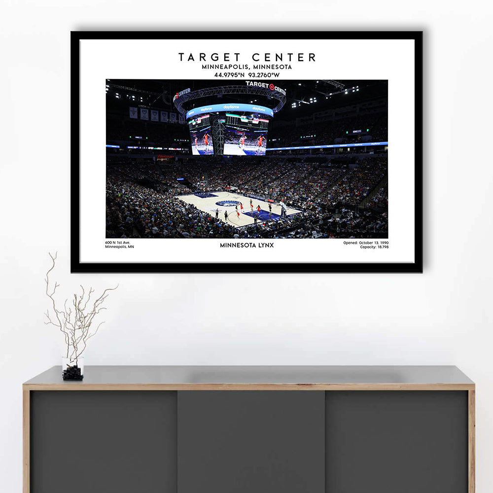Target Center, Minnesota Lynx Basketball Stadium Wall Art Print, W Decor, Framed Art Print Wall Decor