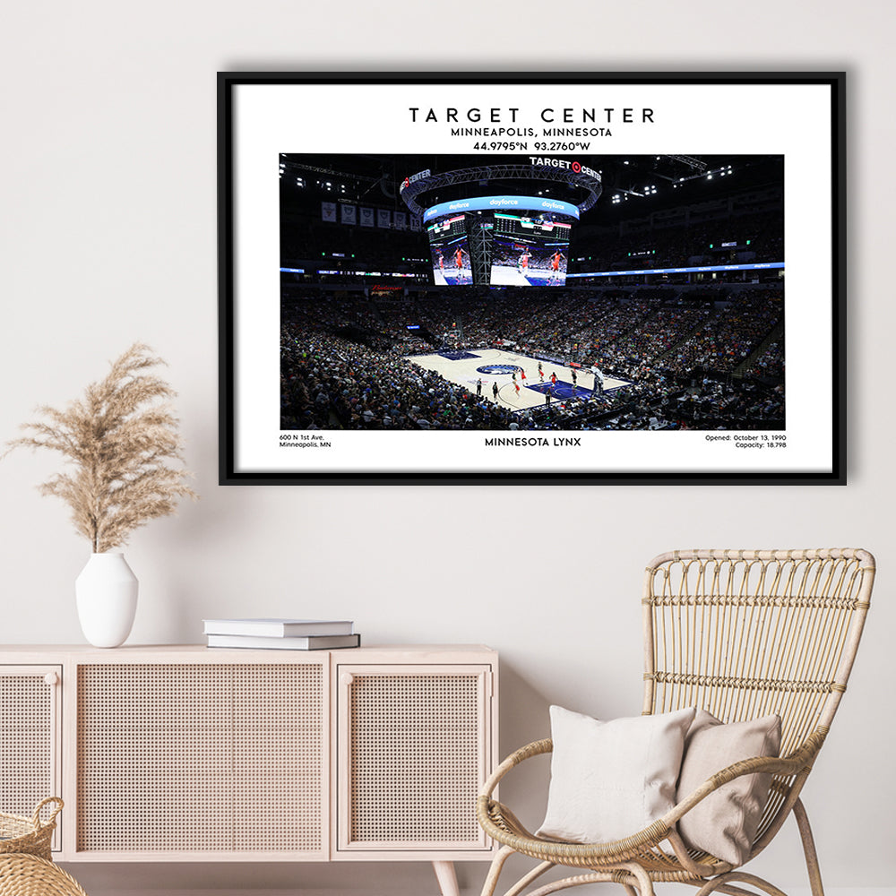 Target Center, Minnesota Lynx Basketball Stadium Wall Art Print, W Decor, Framed Canvas Print Wall Art
