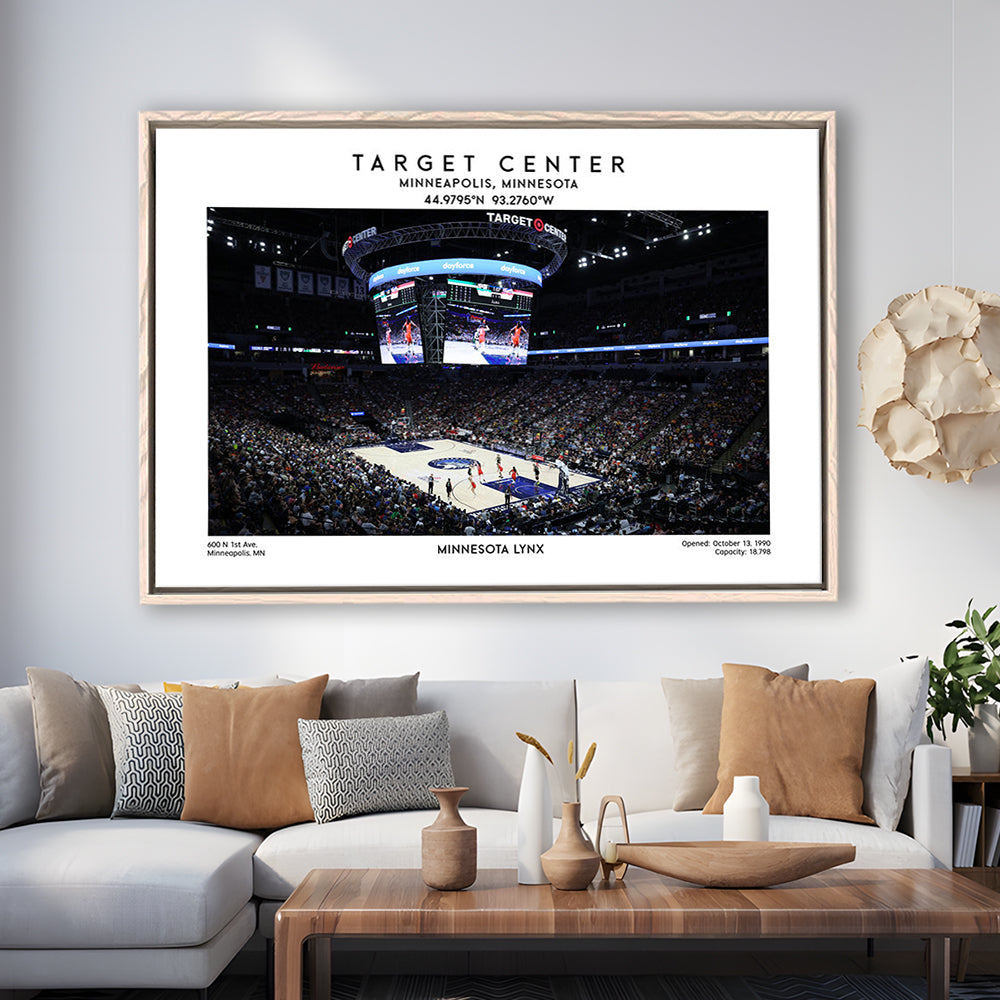 Target Center, Minnesota Lynx Basketball Stadium Wall Art Print, W Decor, Framed Canvas Print Wall Art