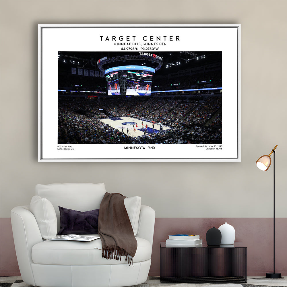 Target Center, Minnesota Lynx Basketball Stadium Wall Art Print, W Decor, Framed Canvas Print Wall Art