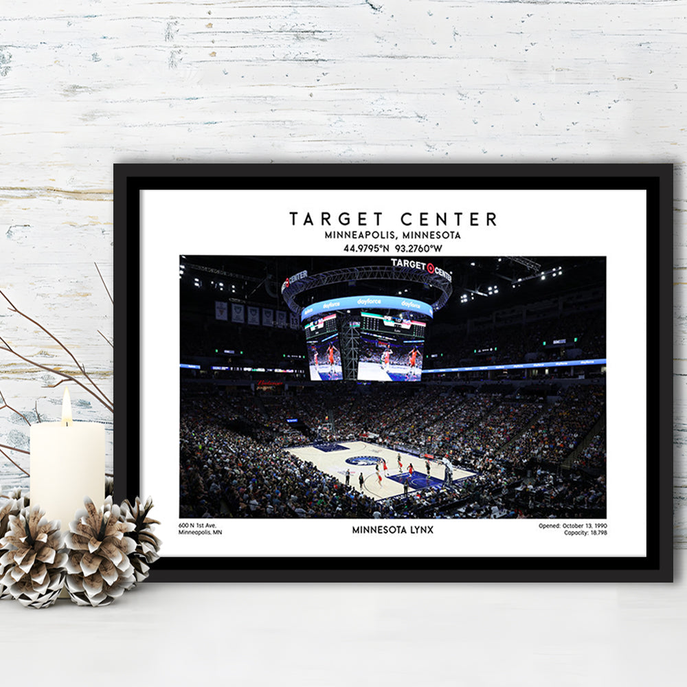 Target Center, Minnesota Lynx Basketball Stadium Wall Art Print, W Decor, Framed Canvas Print Wall Art