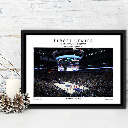 Target Center, Minnesota Lynx Basketball Stadium Wall Art Print, W Decor, Framed Canvas Print Wall Art