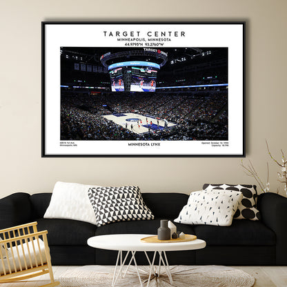 Target Center, Minnesota Lynx Basketball Stadium Wall Art Print, W Decor, Framed Canvas Print Wall Art