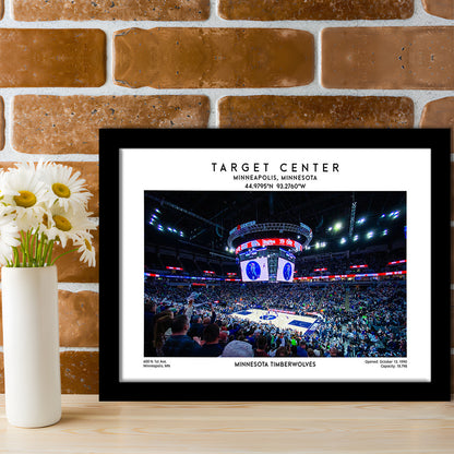 Target Center, Minnesota Timberwolves Basketball Stadium Wall Art Print, Framed Art Print Wall Decor