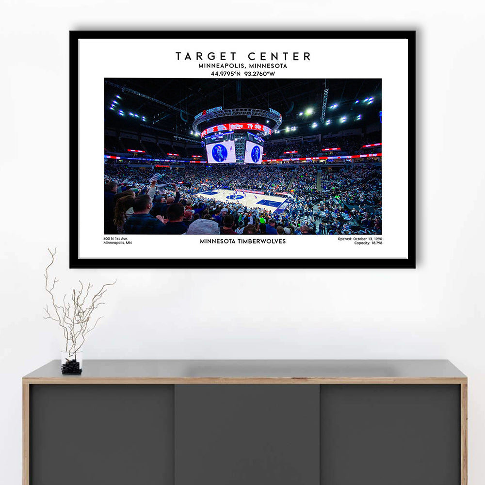 Target Center, Minnesota Timberwolves Basketball Stadium Wall Art Print, Framed Art Print Wall Decor