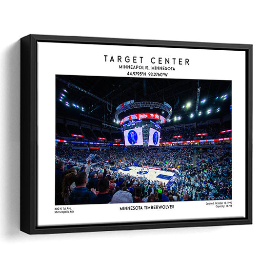 Target Center, Minnesota Timberwolves Basketball Stadium Wall Art Print, Framed Canvas Print Wall Art