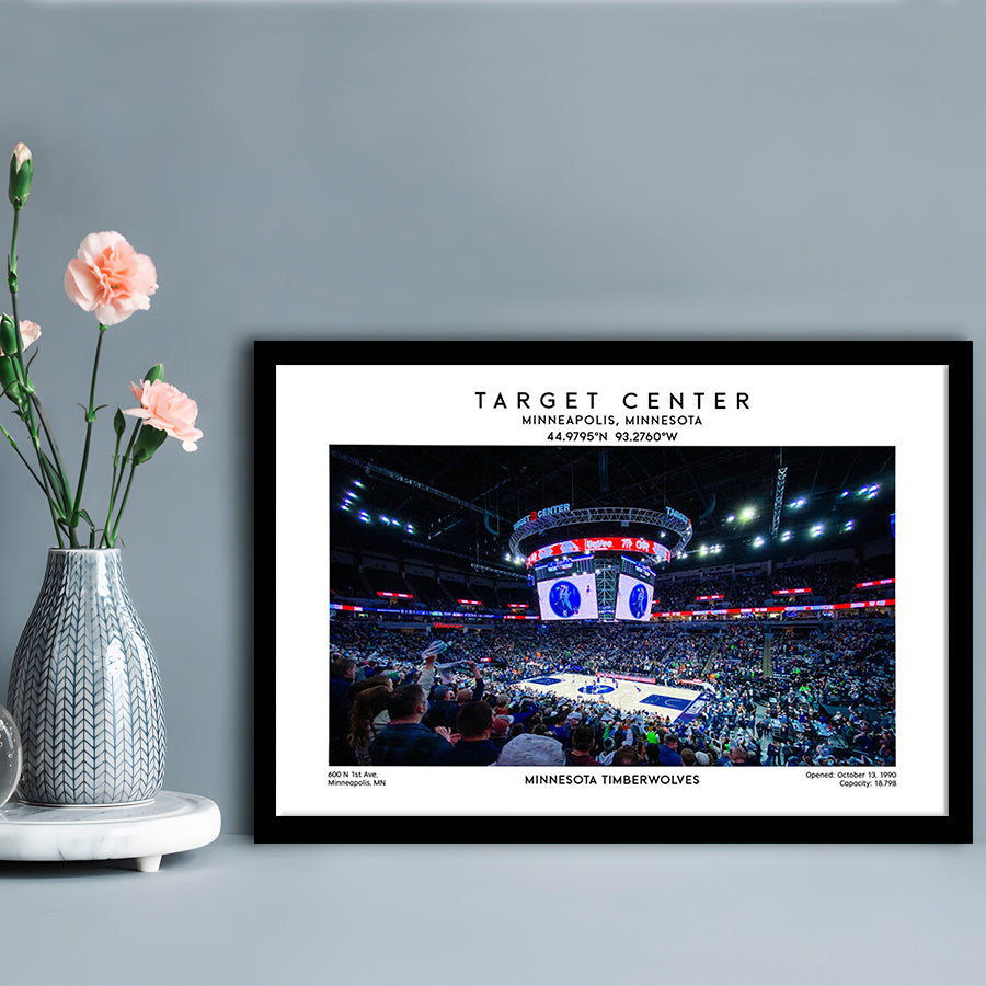 Target Center, Minnesota Timberwolves Basketball Stadium Wall Art Print, Framed Art Print Wall Decor