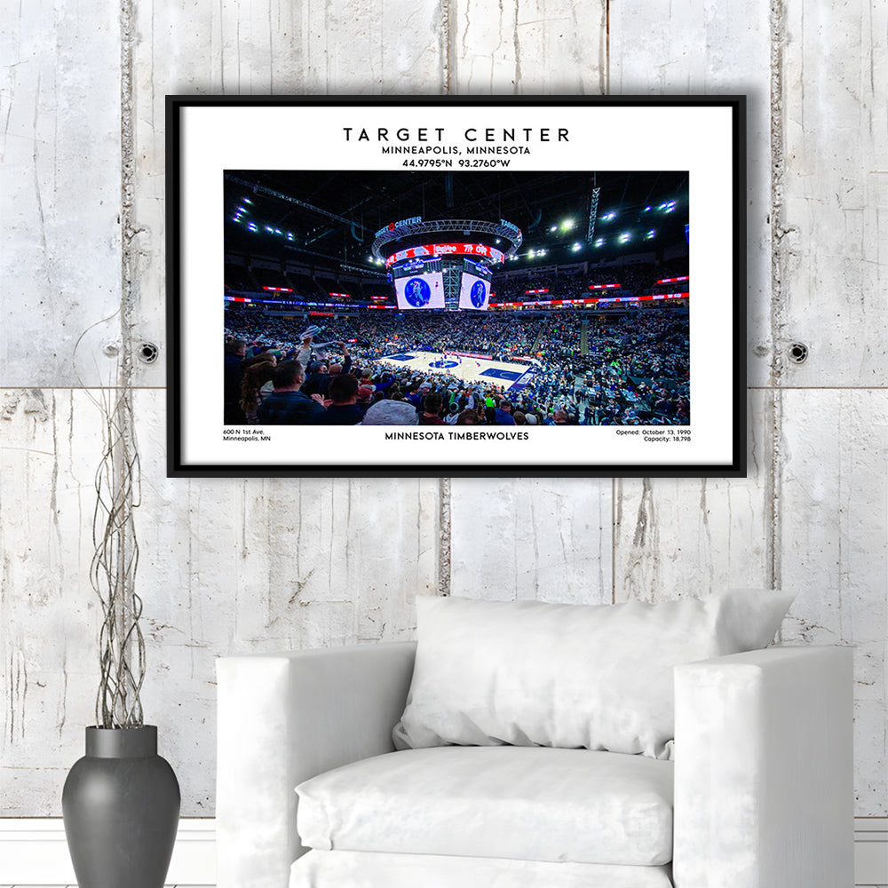 Target Center, Minnesota Timberwolves Basketball Stadium Wall Art Print, Framed Canvas Print Wall Art
