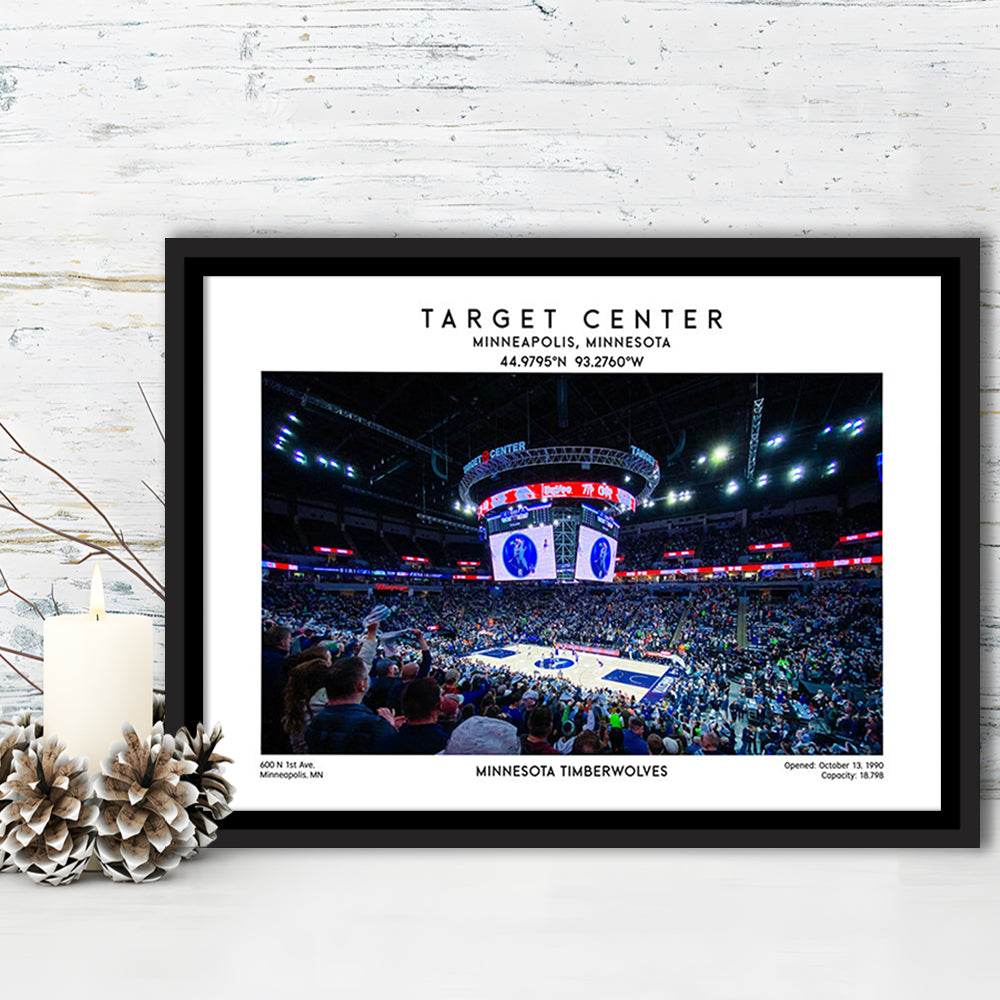 Target Center, Minnesota Timberwolves Basketball Stadium Wall Art Print, Framed Canvas Print Wall Art