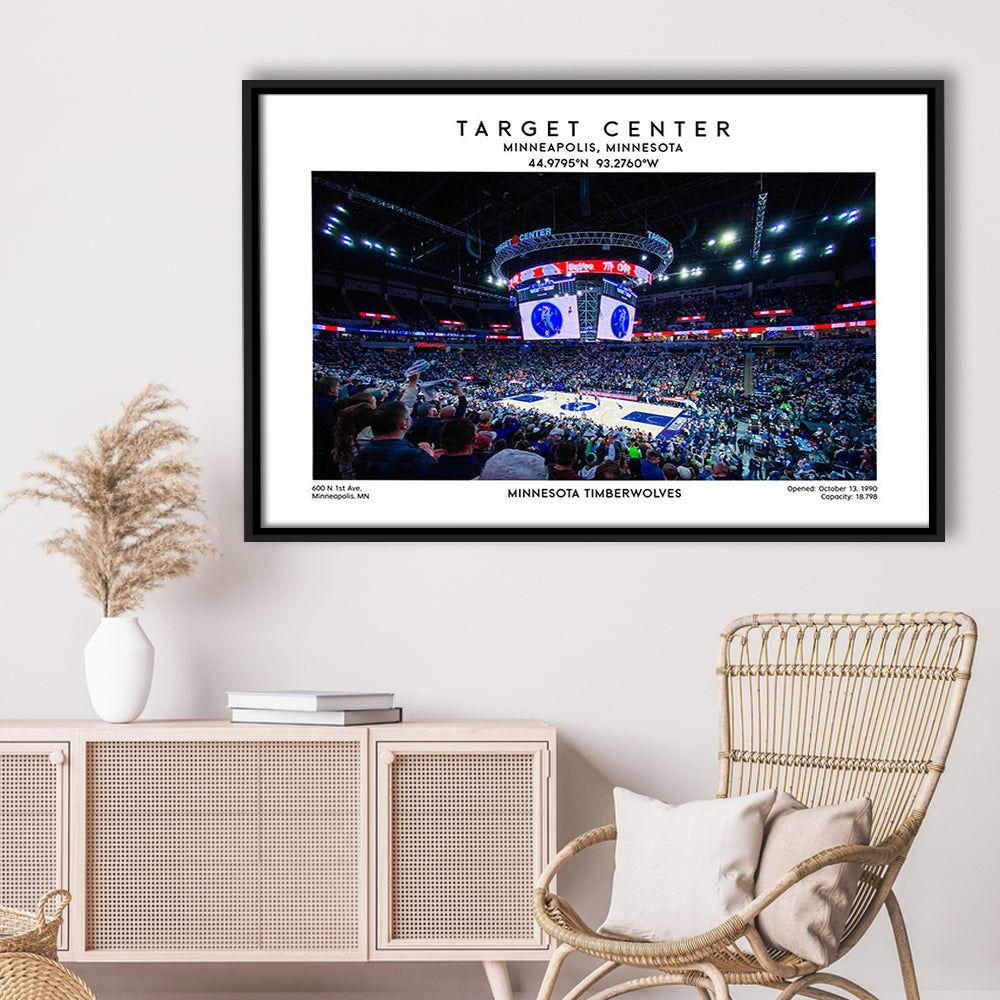 Target Center, Minnesota Timberwolves Basketball Stadium Wall Art Print, Framed Canvas Print Wall Art