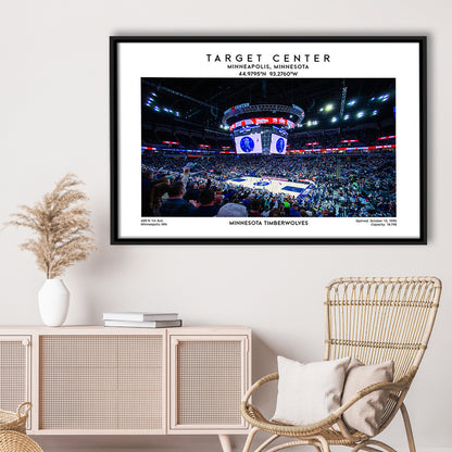 Target Center, Minnesota Timberwolves Basketball Stadium Wall Art Print, Framed Canvas Print Wall Art