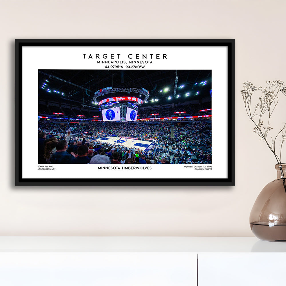 Target Center, Minnesota Timberwolves Basketball Stadium Wall Art Print, Framed Canvas Print Wall Art