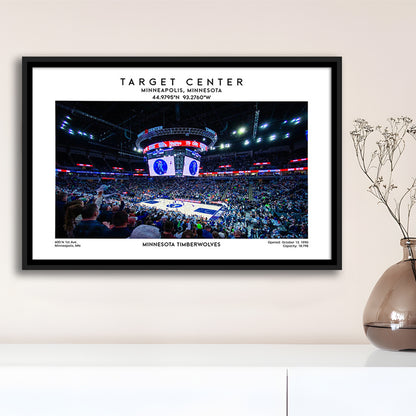 Target Center, Minnesota Timberwolves Basketball Stadium Wall Art Print, Framed Canvas Print Wall Art
