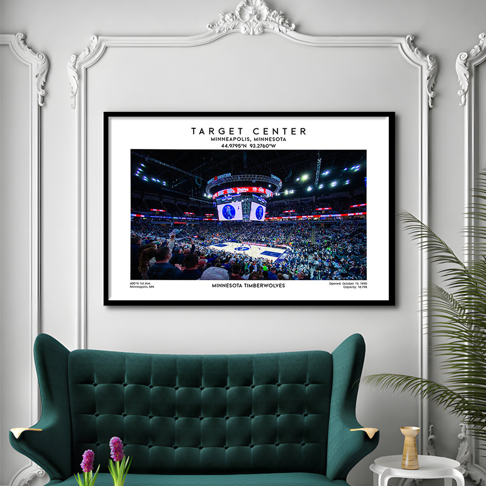 Target Center, Minnesota Timberwolves Basketball Stadium Wall Art Print, Framed Art Print Wall Decor