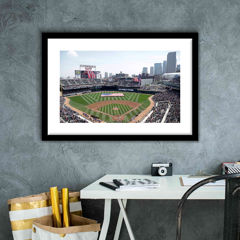 Target Field All Star, Stadium Canvas, Sport Art, Gift for him, White Border Framed Art Print Wall Decor