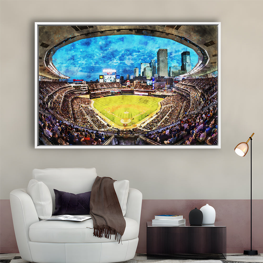 Target Field Baseball Stadium Minnesota Twins, Framed Canvas Print, Painting Art, Floating Framed Canvas Wall Art