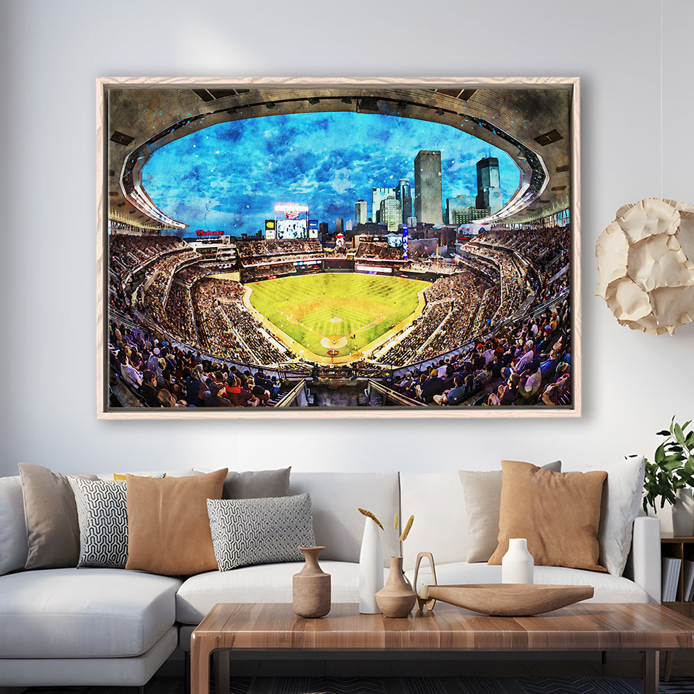 Target Field Baseball Stadium Minnesota Twins, Framed Canvas Print, Painting Art, Floating Framed Canvas Wall Art