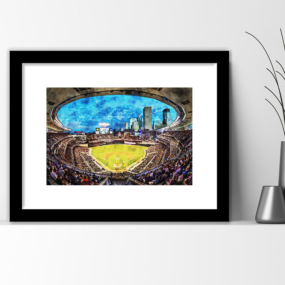 Target Field Baseball Stadium Minnesota Twins, Framed  Print, Painting Art, Framed Art Print White Border Wall Decor