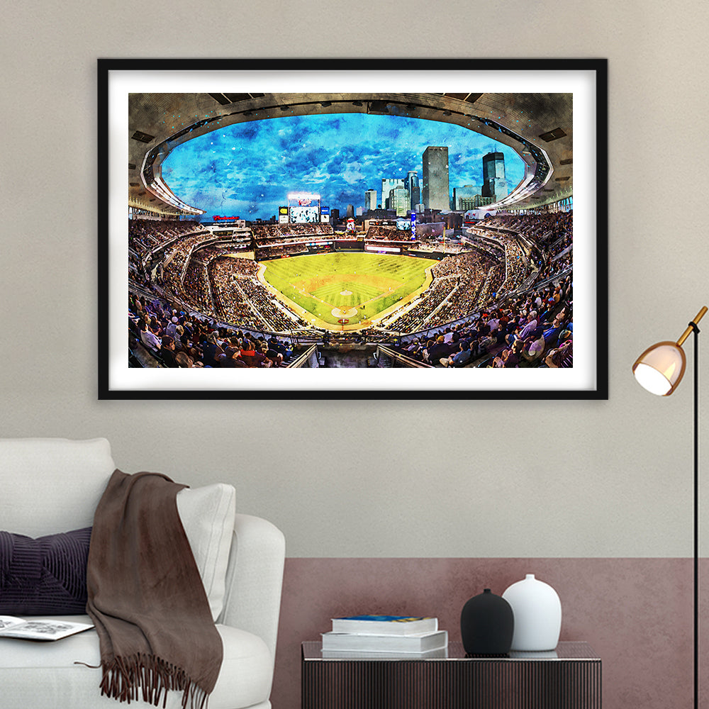 Target Field Baseball Stadium Minnesota Twins, Framed  Print, Painting Art, Framed Art Print White Border Wall Decor