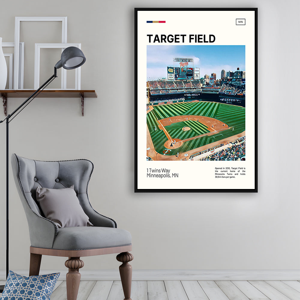 Target Field Print, Minnesota Twins Stadium Canvas Art, Man Cave Gift, Floating Framed Canvas Print Wall Art