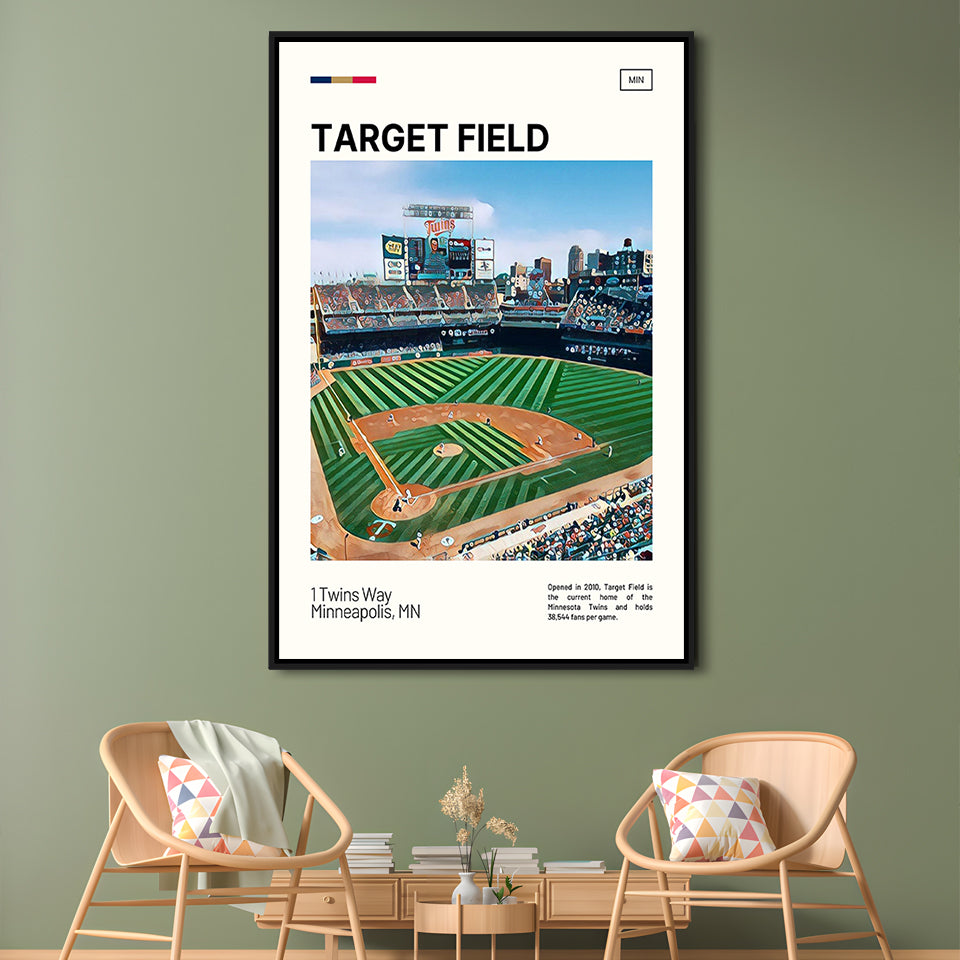 Target Field Print, Minnesota Twins Stadium Canvas Art, Man Cave Gift, Floating Framed Canvas Print Wall Art