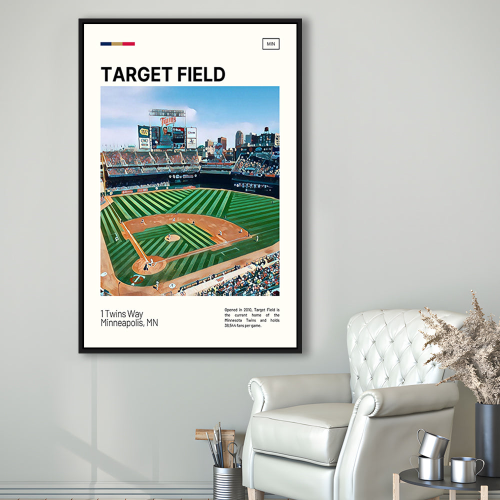 Target Field Print, Minnesota Twins Stadium Canvas Art, Man Cave Gift, Floating Framed Canvas Print Wall Art