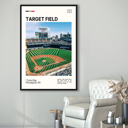 Target Field Print, Minnesota Twins Stadium Canvas Art, Man Cave Gift, Floating Framed Canvas Print Wall Art