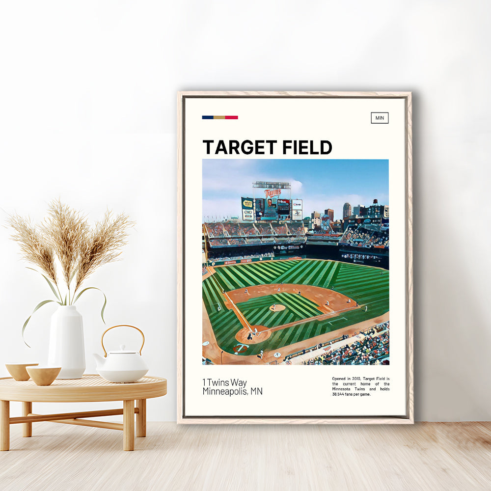 Target Field Print, Minnesota Twins Stadium Canvas Art, Man Cave Gift, Floating Framed Canvas Print Wall Art