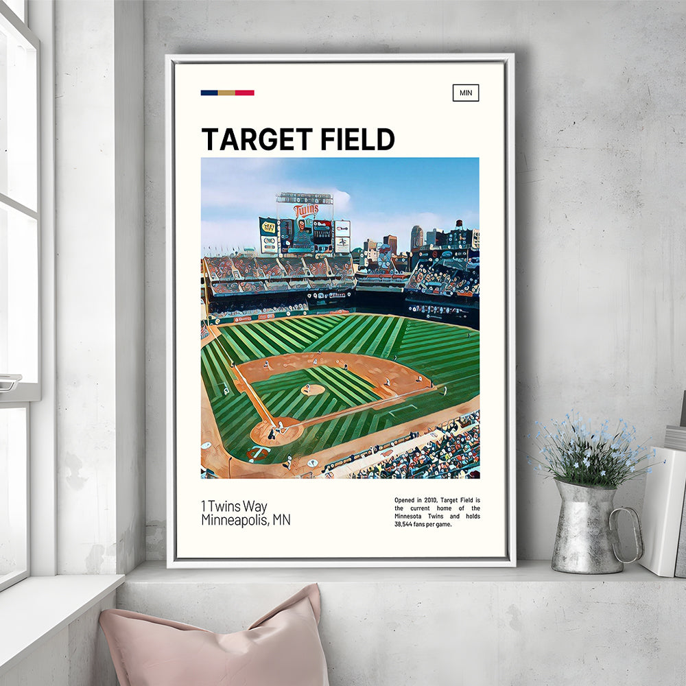Target Field Print, Minnesota Twins Stadium Canvas Art, Man Cave Gift, Floating Framed Canvas Print Wall Art