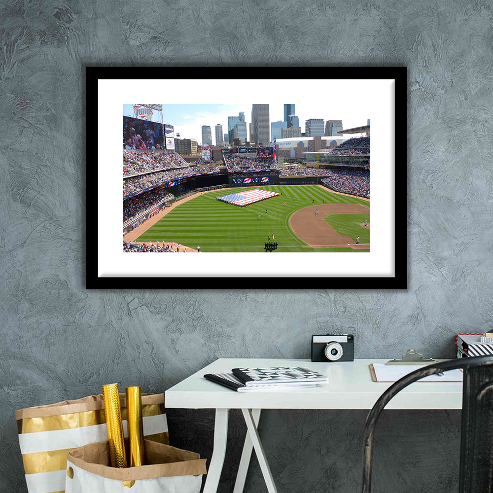 Target Field in Minneapolis, Stadium Canvas, Sport Art, Gift for him, White Border Framed Art Print Wall Decor