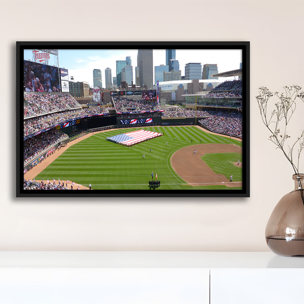 Target Field in Minneapolis, Stadium Canvas, Sport Art, Framed Canvas Print Wall Art, Floating Frame