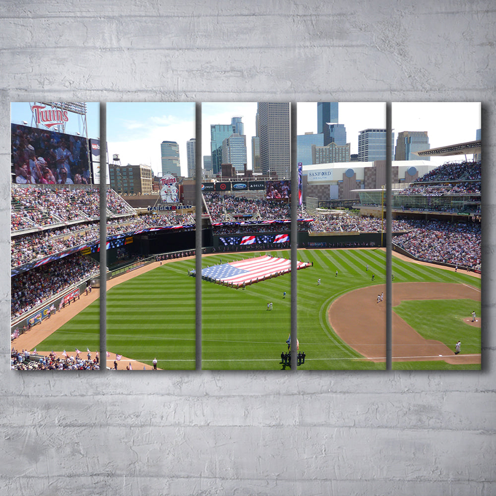 Target Field in Minneapolis, Stadium Canvas, Sport Art, 5 Panel B, Extra Large Canvas, Canvas Print Wall Art