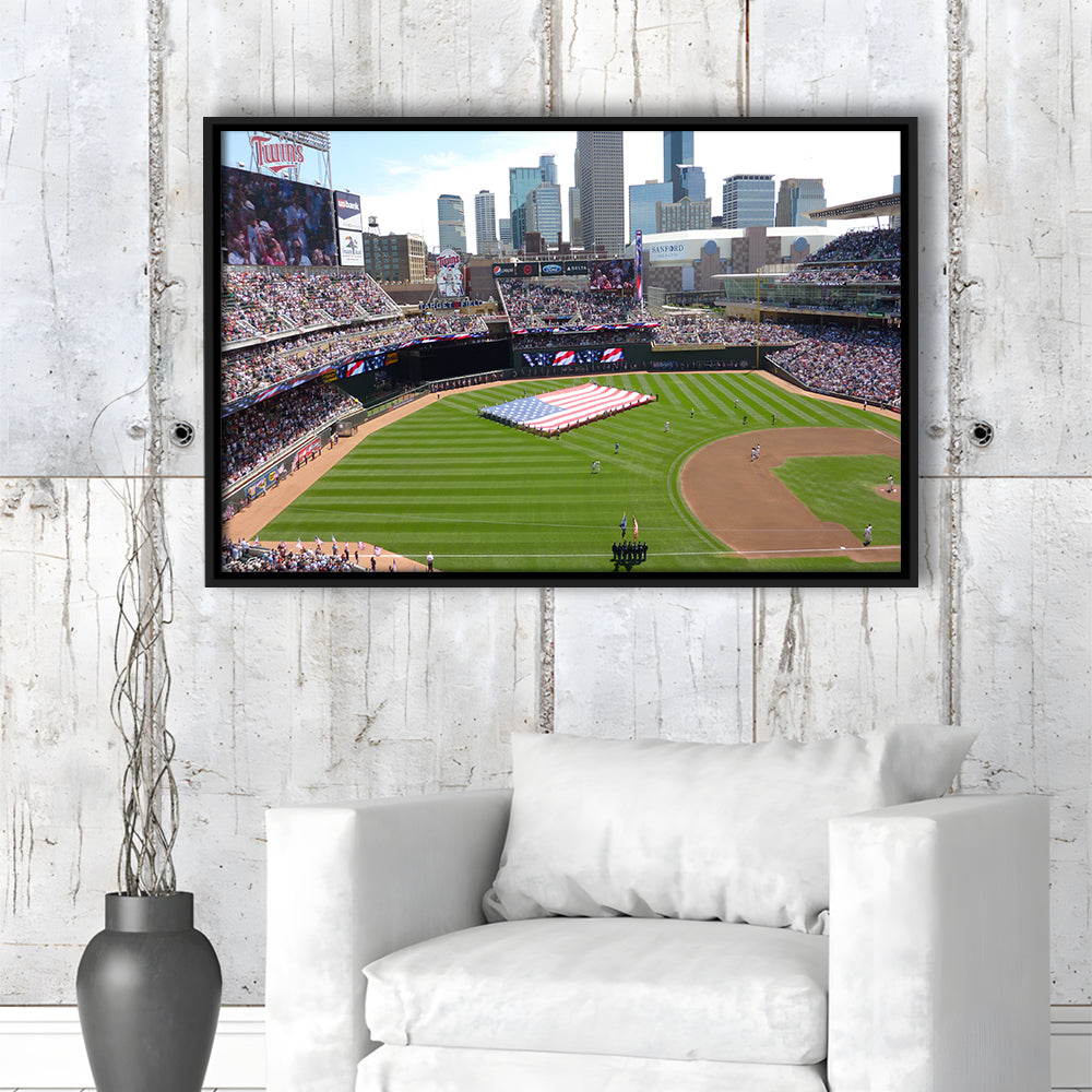 Target Field in Minneapolis, Stadium Canvas, Sport Art, Framed Canvas Print Wall Art, Floating Frame