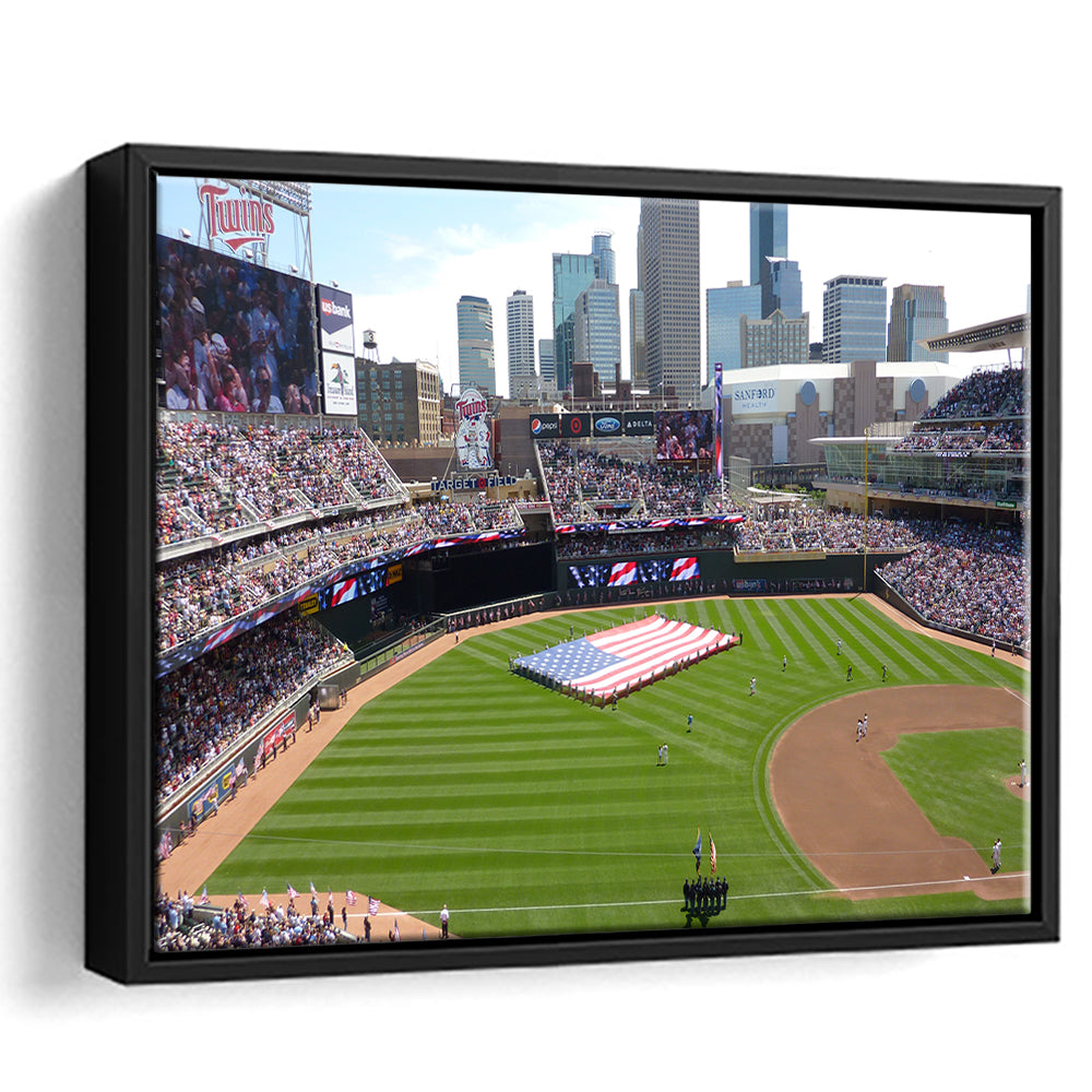 Target Field in Minneapolis, Stadium Canvas, Sport Art, Framed Canvas Print Wall Art, Floating Frame